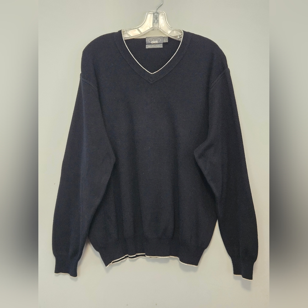 Talbots Mens Pima Cotton V-Neck Long Sleeve Black Sweater Size M